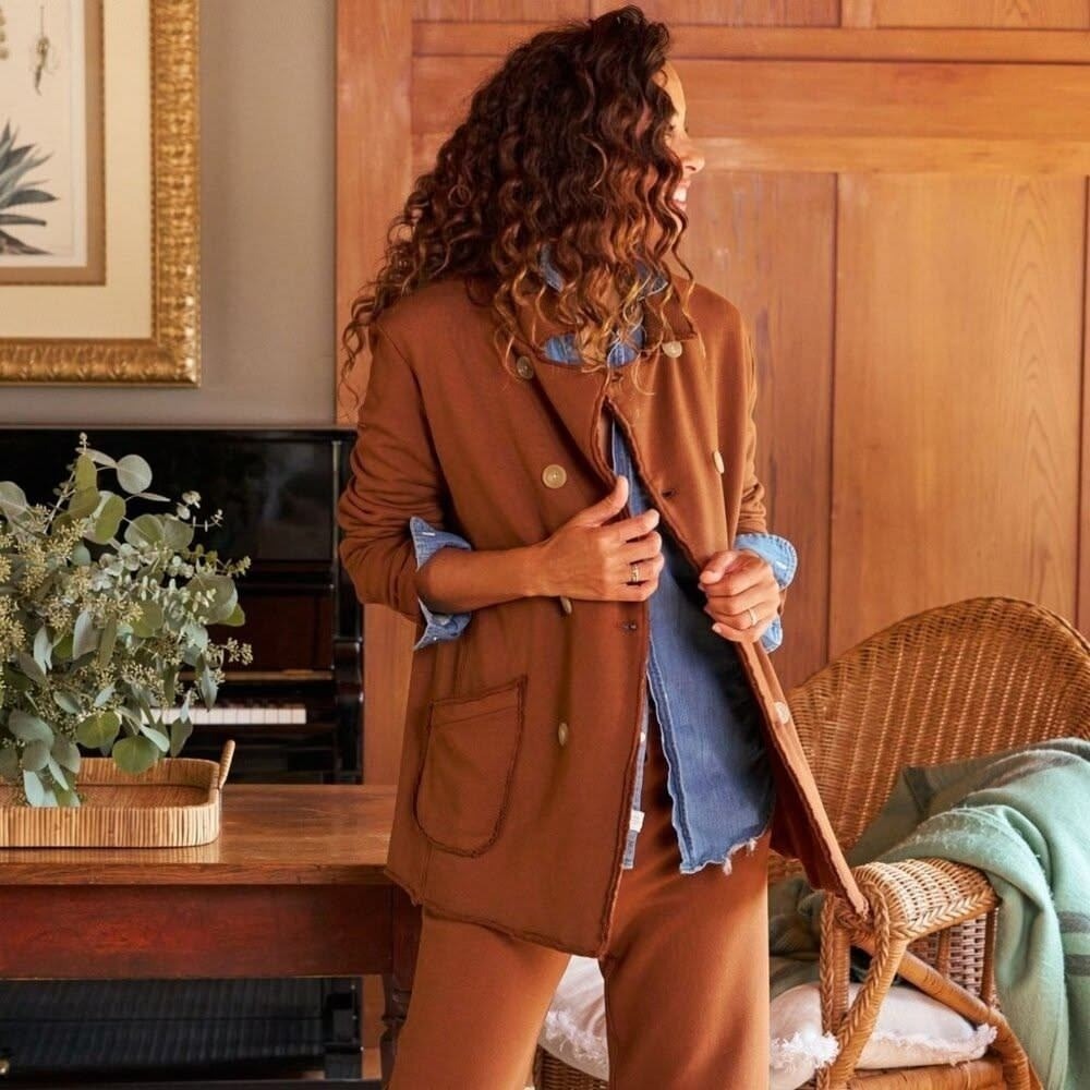 Frank & Eileen Belfast Peacoat S Cinnamon Brown Triple Fleece Preppy Minimalist
